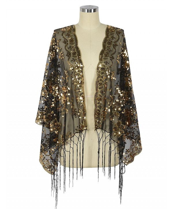 Women's 1920s Shawl Sequin Fringed Wedding Cape Evening Shawl - Black ...