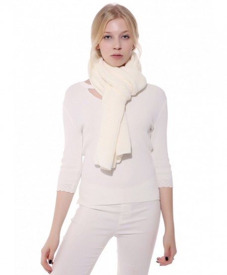 Anboor Luxurious Thick Knitted Scarf with Solid Color Super Warm Shawl for Women - White - CI12N19X4OX