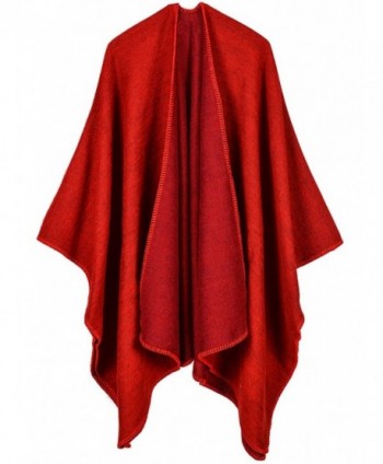 FEOYA Women's Solid Poncho Shawls Reversible Open Front Wrap Blanket Cardigant - Red - CW1867X7HHT