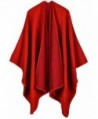 FEOYA Women's Solid Poncho Shawls Reversible Open Front Wrap Blanket Cardigant - Red - CW1867X7HHT