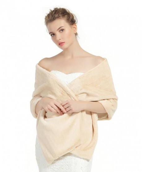 Shawl Wrap Faux Fur Shrug Stole Scarf Winter Bridal Wedding Cover Up - Champagne - CQ18800G85T