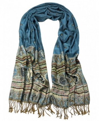 Dahlia Women's Rayon Scarf Shawl - Bohemian Tulip Print - Blue - C7128RMW09D