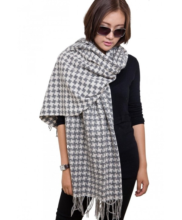 28'' x 78'' Womens Warm Wool Houndstooth Scarf Pashmina Shawl Plaid Muffler Wrap with Gift Box - Grey/white - CU128S9NHGZ