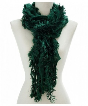 Ruffled Faux Fur Trimmed Scarf - Green - CB11Q41VG9Z