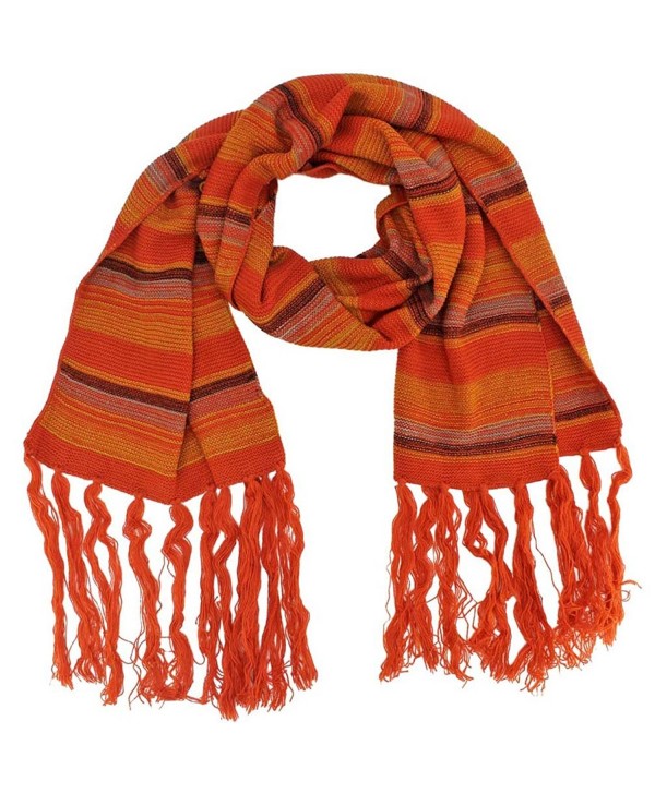 Bohemian Striped Knit Unisex Winter Scarf - Orange - CC11GQURSL9
