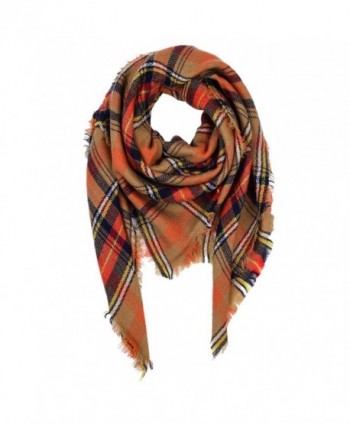 VBIGER Women Stylish Blanket Plaid Scarf Oversized Checked Shawls Wrap Shawl Pashmina - Orange - C9187QCWGKH