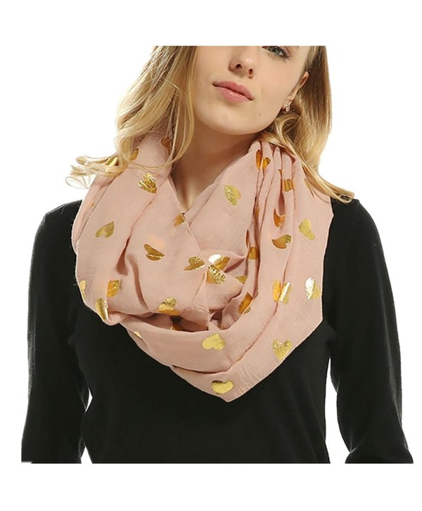 Women Soft Scarf Heart Shape Print Lightweight Shawl Bronzing Neck Wrap Scarves - Pink - CN187WGAWRM