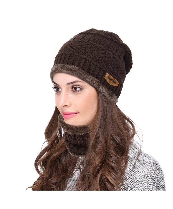 Hellofuture Beanie Hat Skull Cap Warm Knit Hat Scarf Set For Men and Women Christmas Gift Set - Dark Brown - CR186RLYRQ0