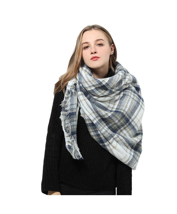 Blanket Scarf for Women Square Plaid Scarf Womens Winter Tartan Scarf Wrap Shawl - H: White Blue Scarf - CJ186GW8MTI