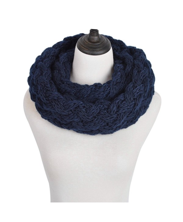 Premium Solid Winter Criss Cross Knit Thick Infinity Loop Circle Scarf - Navy Blue - CC12MMBIVMF