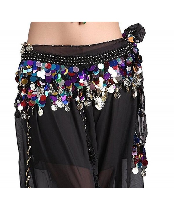 ZYZF Gold Coin Belly Dance Hip Scarf Skirt Wrap Dancing Costume Sequin Waistband - Black - C5182A3RUSM
