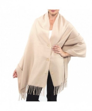 Alpine Swiss Women's Pashmina Button Up Shawl Cape Poncho Blanket Scarf Wrap - Beige - C21284AETGJ