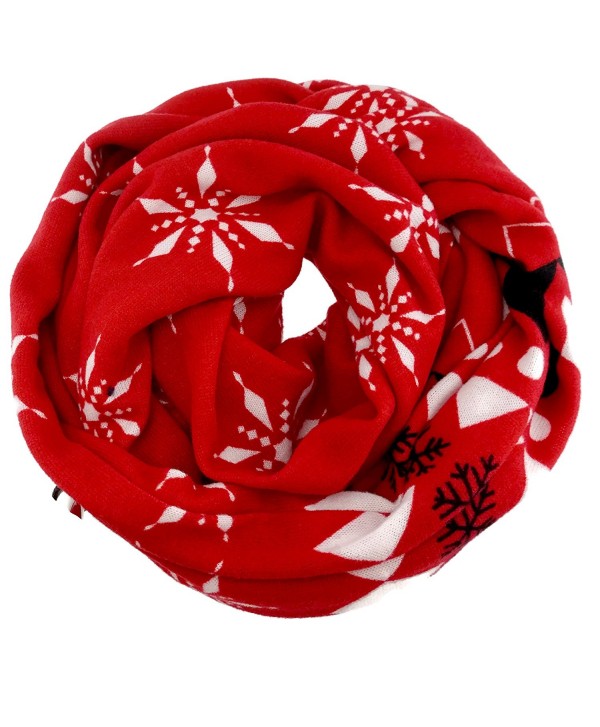 SnowFlake Pattern Winter Infinity Fashion Scarf - Red - CJ12NRGH2IB