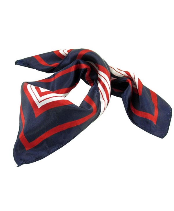 Lady Dark Blue Red White Stripe Print Square Kerchief Neck Scarf Wrap ...