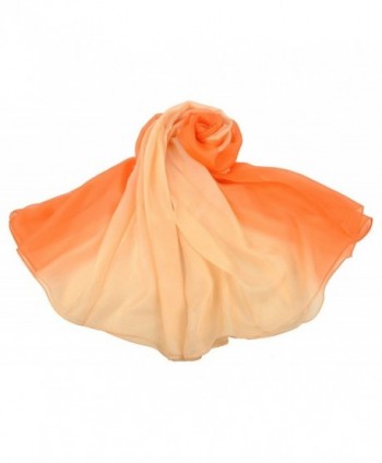 HYACINTH 100% Mulberry Silk Fashion Pattern Gradient Long Scarf - Orange Gradient - CR12O9RV2L6