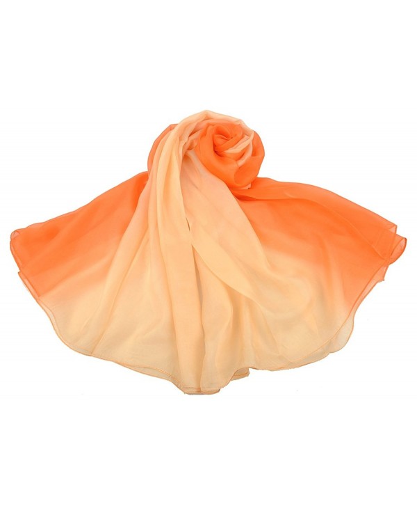 HYACINTH 100% Mulberry Silk Fashion Pattern Gradient Long Scarf - Orange Gradient - CR12O9RV2L6