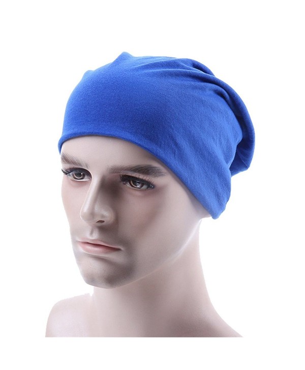 WEHOPS Unisex Soft Thin Stretchy Knit Cap Baggy Hat Slouchy Skull Long Beanie - Blue - CI12N9KHEWW