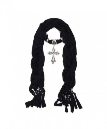 Elegant Cross Charm Pendant Jewelry Necklace Scarf - Diff. Colors Available - Black - CM11O2ST8AF