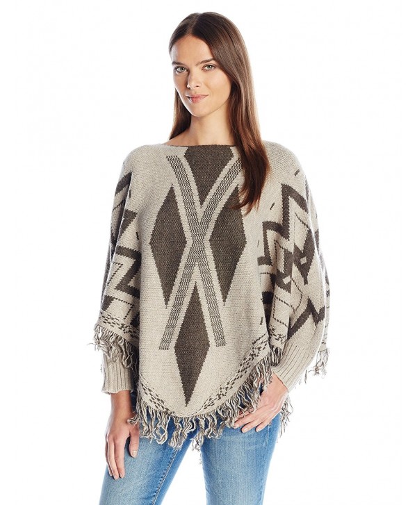 La Fiorentina Women's Geometric Poncho with Sleeves and Fringe - Gray - CG12E2RZDHX