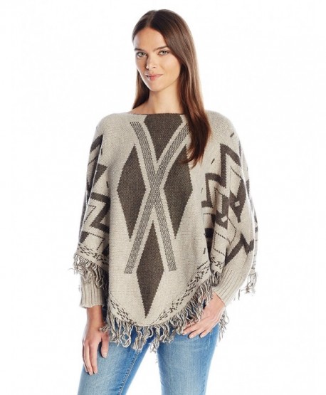 La Fiorentina Women's Geometric Poncho with Sleeves and Fringe - Gray - CG12E2RZDHX