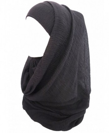 Lina & Lily Solid Color Crepe Crinkled Scarf Hijab with Frayed Edges - Black - CY1838QYQ7K