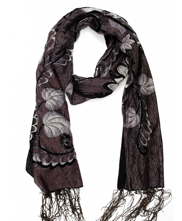 Mary's Gifts Women's Fashion Long Floral Scarf - Charcoal Grey - CL12OCLQ3JW