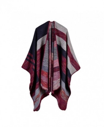 Kool Classic Women Winter Knitted Cashmere Poncho Capes Shawl Cardigans Sweater Coat - Style 5 Wine Red - C91876ZU362