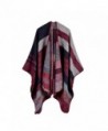 Kool Classic Women Winter Knitted Cashmere Poncho Capes Shawl Cardigans Sweater Coat - Style 5 Wine Red - C91876ZU362