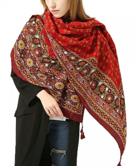 Ababalaya Women's Extra Large 70"&times37" Soft Bohemian Ethnic Style Fringed Scarf Shawl - Red - CC1853DZEZU