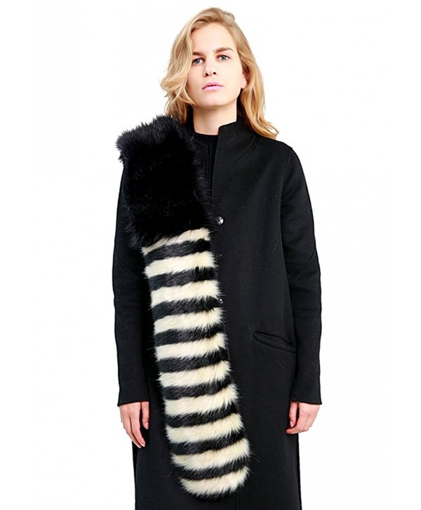 MissShorthair Striped Faux Fur Women Scarf Collar Stole Long Shawl Wraps - Black - CY11O9OAMK7