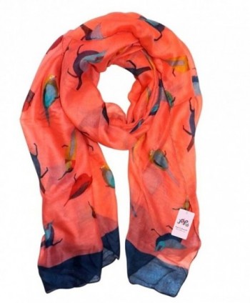 P & R Women's Print Scarves Shawl Large Size180*90cm Voile Soft Wraps - Robin Birds-orange - CC12C3MDF01