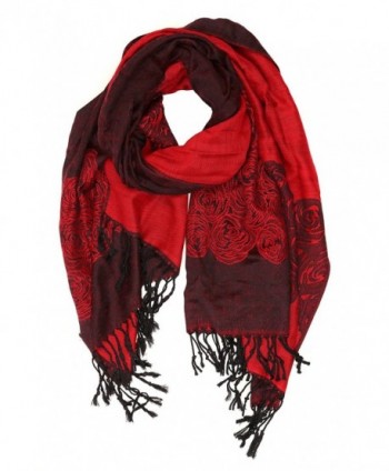 Sakkas Aubry dual colored ranunculus border soft Pashmina/ Shawl/ Wrap/ Stole - Red - CU124TLXJ6J