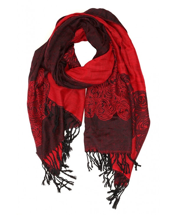 Sakkas Aubry dual colored ranunculus border soft Pashmina/ Shawl/ Wrap/ Stole - Red - CU124TLXJ6J