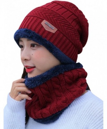 Zoulee Women's and Men's Winter Velvet Thick Knitted Cap With Bib Outdoor Warm Two-piece Suit - Women's Red - C5189K3RHRN