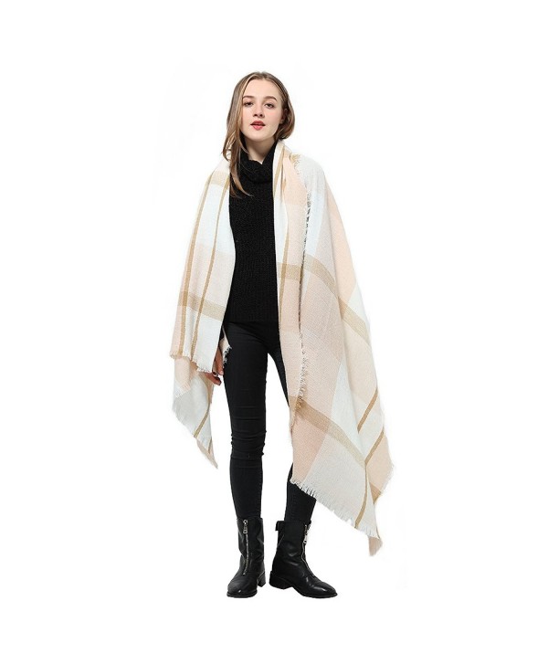 Women Fashion Scarves Multicolor Big Tartan Scarf Wrap Shawl Checked Pashmina - Off-white Mix - CB186A8H33M