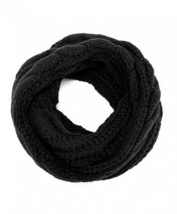 ALLMILL Womens Thick Ribbed Knit Winter Infinity Circle Loop Scarf - Black - CL12K5BP1ZJ