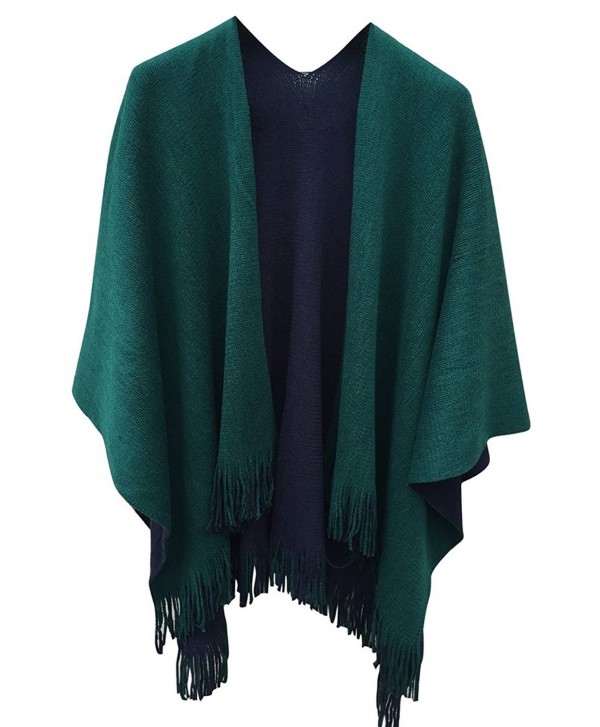 VamJump Women Winter Knitted Cashmere Poncho Capes Shawl Cardigans Sweater Coat - Green - C8128TRN509