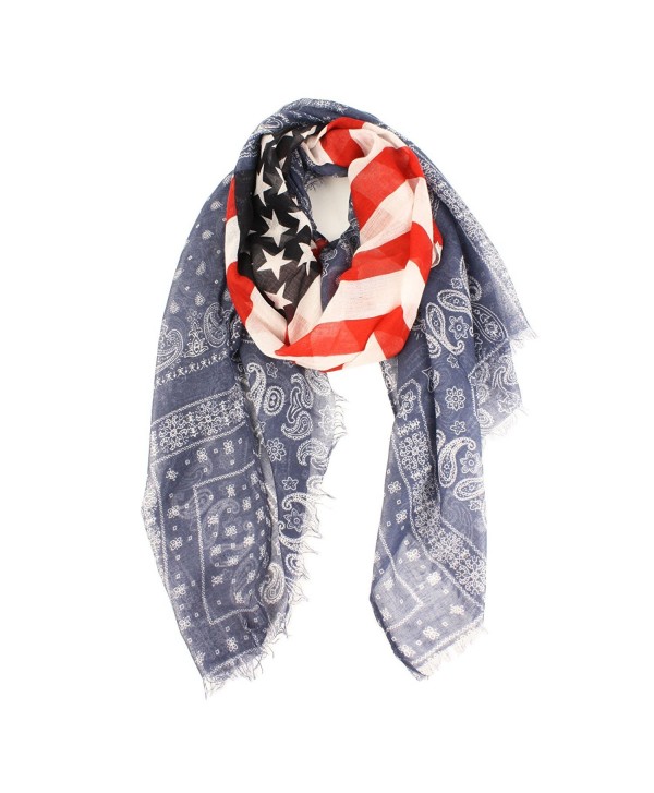 Perisin Paisley Patriotic US America Flag Stars Stripes Summer Scarf Wrap Fringe - CA11VC16ZMP