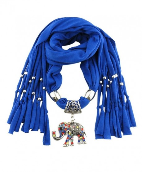 Mosunx Women Lady Winter Elephant Pendant Necklace Scarf Tassel Warm Scarves - Blue - CT128ZMRBC1