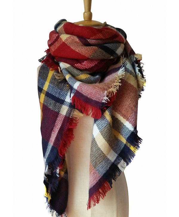 MOTINE Tartan Blanket Scarf Stylish Winter Warm Pashmina Wrap Shawl for Women - Burgundy - CP12N10QJSN