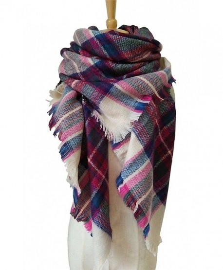 DB MOON Women's Tartan Plaid Blanket Fashion Scarf Wrap Shawl ( Oversized ) - 5 Beige and Pink - CB12NSWMET8