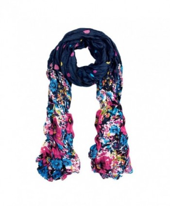 Premium Polka Dot Flower Print Scarf - Different Colors Available - Navy - CD11FQD4BXF