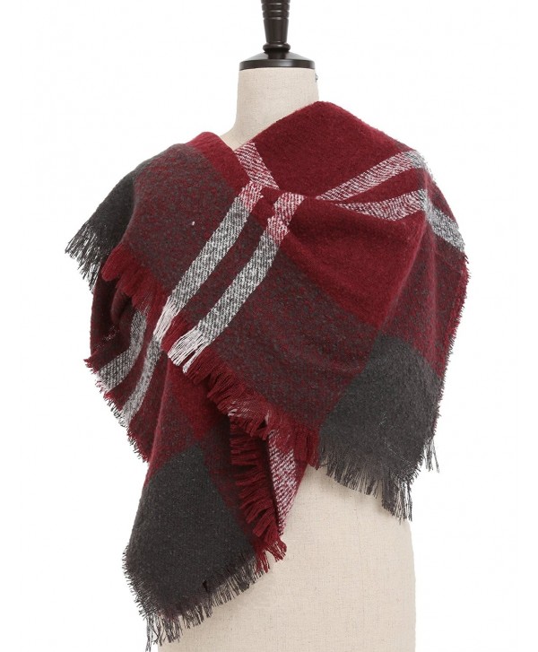 VESTIR Women's Plaid Blanket Scarf Winter Warm Cozy Tartan Soft Shawl Wrap Oversized - Wine Red - CX186XUS3TE