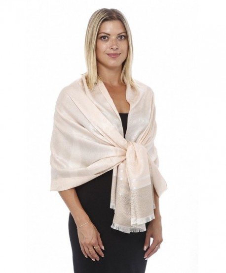 GILBIN'S Paisley Print With Gold Stripe All Weather Pashmina Scarf Shawl Wrap - Cream - C4124URQ36Z