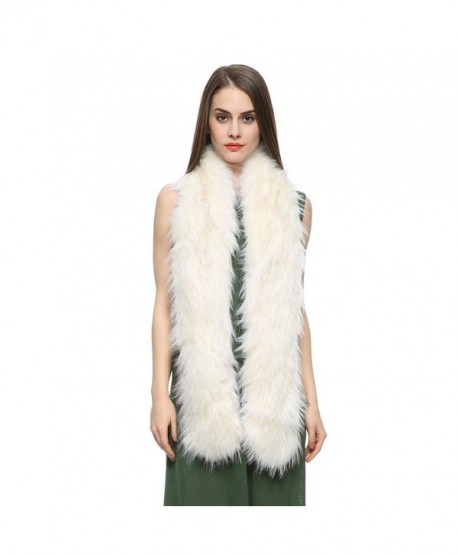 Dikoaina Women's Men's Extra Large Faux Fox Raccoon Fur Scarf Collar Stole Shawl - White Raccoon - CQ18499Z7IG