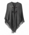 Ferand Women's Loose Fitting Poncho Cape Shawl With Stylish Horn Buttons- V Neckline and V Hem - Dark Grey - CP184HMIM2H