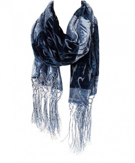 Amtal Women Safari Animal Design Velvet Silk Burnout Oblong Scarf w/Tassels - Gray - CY12O0906A2