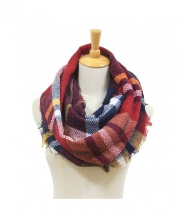 Winter Women Plaid Infinity Scarf -Fashion Tassel Soft Circle Loop Scarves for Women - Wine - CP188NDIEE4
