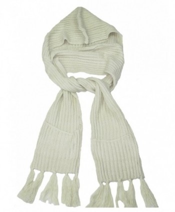 Lovarzi Unisex Hooded Scarf with Pockets - Knitted winter hooded scarves - Off White - CK11QG3LUWT