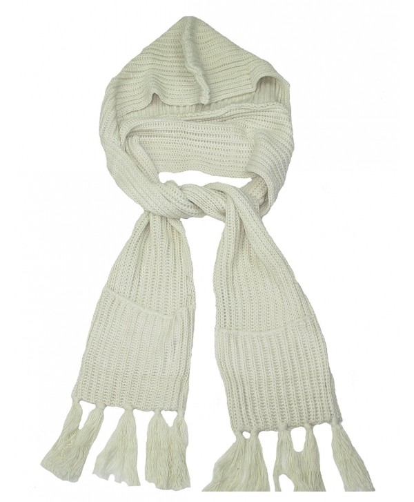 Lovarzi Unisex Hooded Scarf with Pockets - Knitted winter hooded scarves - Off White - CK11QG3LUWT